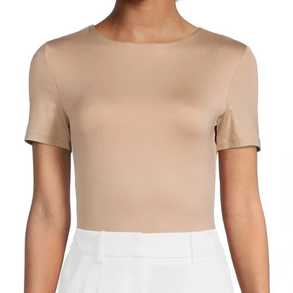 Gianni Bini Short Sleeve, Crew Neck, tan,brown, Bodysuit,Top,Large - Picture 3 of 12